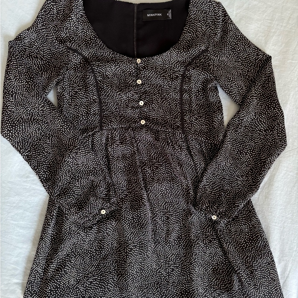 MINKPINK Black and White Buttoned Pleated Sheath Dress